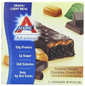 Atkins Advantage Caramel Bars, Double Chocolate Crunch, 5-Count, 1.6-Ounce Bars (Pack of 3)