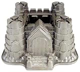 Nordicware Sandcastle Pan. 10 cup capacity. 9 x 9-3/4 x 4-3/4 high. Cast Aluminum with <u>Commercial</u> Non Stick Coating.