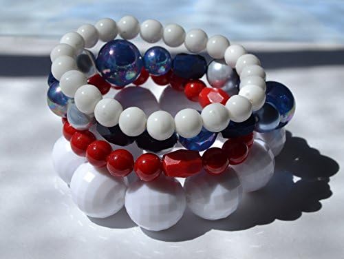 Mod Stretch Bracelet Stack With Vintage Red, White, and Blue Beads
