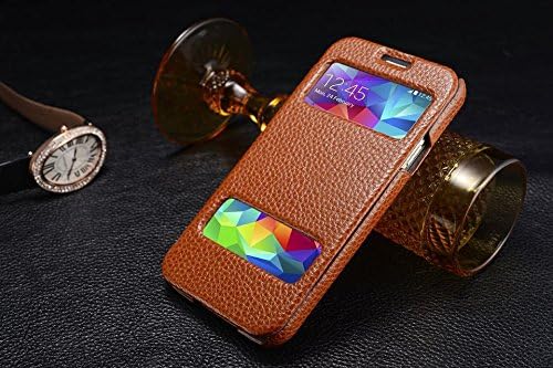 Luxury S5 Protective Cover, Double View Window Vintage Genuine Leather Case for Samsung Galaxy S5 (brown)