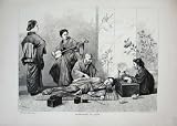 1870 Antique Print Shampooing Japan People Music