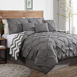 Geneva Home Fashion 7-Piece Ella Pinch Pleat Comforter Set, Queen, Grey