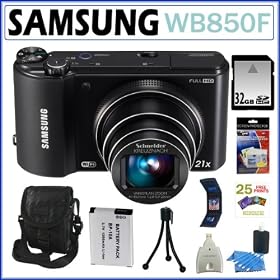 Samsung WB850F 16.2MP Wi-Fi GPS Digital Camera with 21x Optical Zoom and 3-inch AMOLED + 32GB Memory Card + Memory Card Reader + Replacement Battery Pack + Camera Case + Accessory Kit