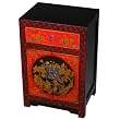 Handmade Asian Furniture - Red, Black & Gold Storage Cabinet / End Table - Floral Motif