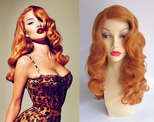 Deluxe Bombshell Pin Up Jessica Rabbit Style Curly Orange Heat Resistant Wig