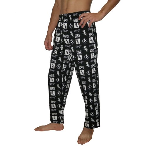Mens MLB Chicago White Sox Cotton Thermal Sleepwear / Pajama Pants - Black & White (Size: M)