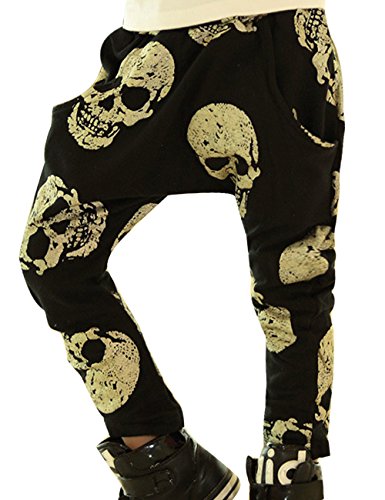 CM-Kid Little Boys Cartoon Skull Printed Long Trousers Casual Harem Pant 0-6T