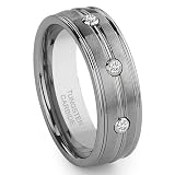 Tungsten Carbide 3 Diamond Wedding Band Ring