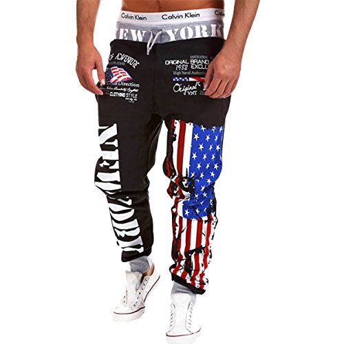 Pishon men s jogger pants casual flag pattern hip pop j…