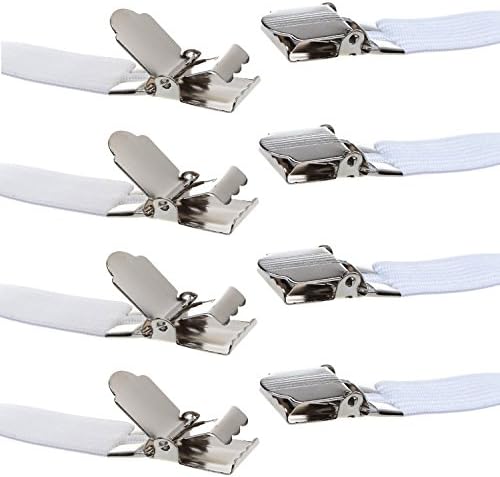 Narrowser Adjustable Bed Sheet Cover Grippers Fasteners Suspenders Holder Band Straps Clips Fasteners with Metal Clips (Set of 4, white)