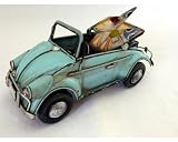 Vintage Metal Blue Green Vw Bug Convertible Car with Surfboards - Surfing - Beach Ocean 6.75
