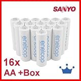 16 x Sanyo Eneloop Mignon Akkus Batterien AA in speziellen, robusten Akkuboxen von Lights and Energy NEUESTE VERSION HR-3UTGA 50% mehr LEBENSDAUER bis 1500 LADEZYKLEN