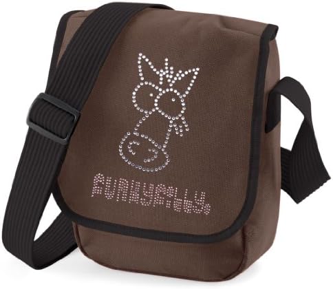 Funky Filly Pony Girls 'Sparkly Horse Head' Diamante Shoulder Bag Chocolate Brown with Black trim, Long Adjustable Shoulder Strap and Outside Zipped Pocket. size 23 x 17 x 7cms