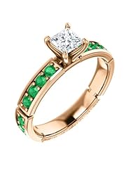 14K Rose Gold Princess Cut Diamond and Emerald Ring -- LIFETIME WARRANTY