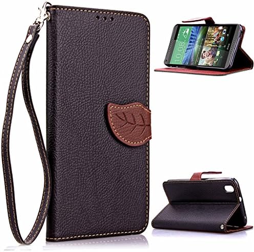 HTC 816 Case,Love Sound HTC Desire 816 Case [Kickstand Feature] Luxury Wallet PU Leather Folio Wallet Flip Case Cover Built-in Card Slots for HTC Desire 816,Luxury Colorful Cute leaf [Black]