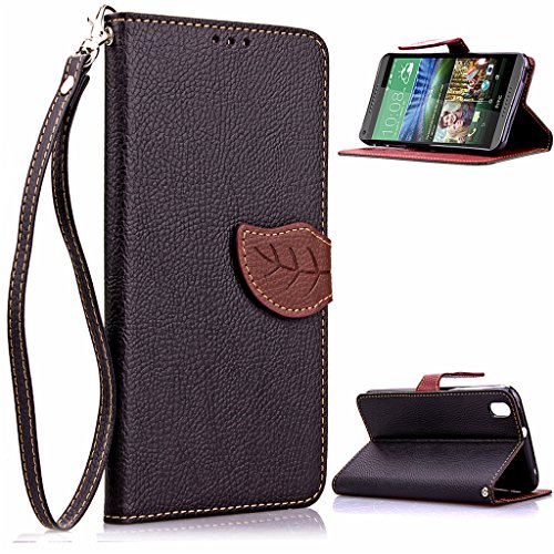 HTC 816 Case,Love Sound HTC Desire 816 Case [Kickstand Feature] Luxury Wallet PU Leather Folio Wallet Flip Case Cover Built-in Card Slots for HTC Desire 816,Luxury Colorful Cute leaf [Black]