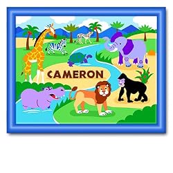 Wild Animals Large Blue Personalized Print