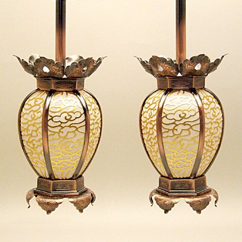 吊り灯篭 雲透かし イブシ 大(一対)(高さ17cm×巾9cm)◆仏壇用の仏具・吊灯籠(とうろう)