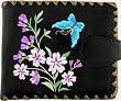 Butterfly and Flowers Embroidery Wallet Black Md