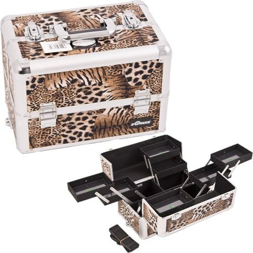 Brown Interchangable 8-tiers Extendable Tray Leopard Textured Printing Prifessional Aluminium Cosmetic Makeup Case With Multiple Compartment - E3306.