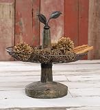 Woven Metal Filigree Basket Server with Wood Base