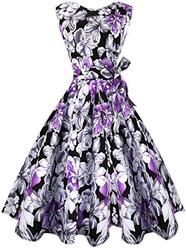 VVTAN Floral Women's Vintage Wiggle Dresses Sleeveless (L, VV01-2)