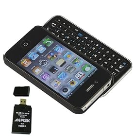 Black Wireless Bluetooth Sliding Keyboard with Rubberized hard shell case for iphone 4 (AT&T or Verizon) PLUS AGPtek USB 2.0 All-in-one Card Reader