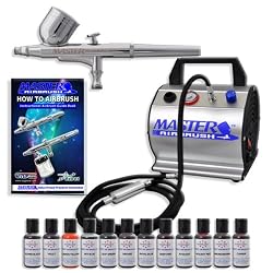 Master Airbrush Cake Decorating Airbrush Kit, with 12 .7 Oz Food Colors & Airbrush Depot 1 Year Warranty Air Compressor and 6 Foot Air Hose Set