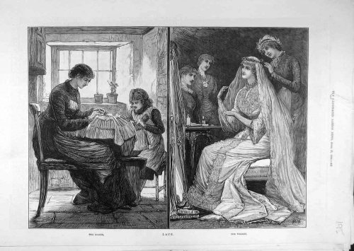 1882 LACE MAKER DRESS GOWN LADIES OLD PRINT ANTIQUE