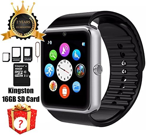 Smart Watch GT08 Bluetooth with 16GB SD Card and SIM Card Slot for Android Samsung S5 S6 Note 4 5 HTC Sony LG and iPhone 5 5S 6 6 Plus Smartphones (Sliver)