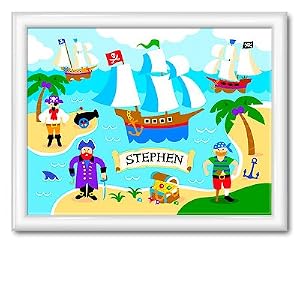 Olive Kids Pirates Large Framed Art- Gloss White Frame by
