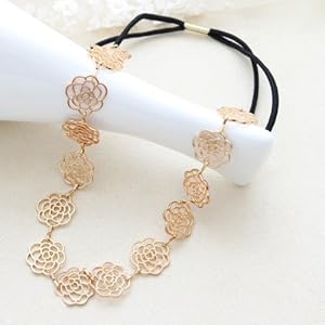World Pride Hot Lovely Metallic Sweet Lady Hollow Rose Flower Elastic Hair Band Headband - Gold