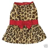 Dog Dress - Beautiful Leopard Print Safari Dress with Red Trim & Bow - X-Small (XS)