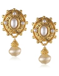 Ben-Amun Jewelry "Gold and Pearl" Drop Clip-On Earrings