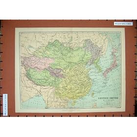 Antique Maps Chinese Empire Japan 1875 Tibet Japan