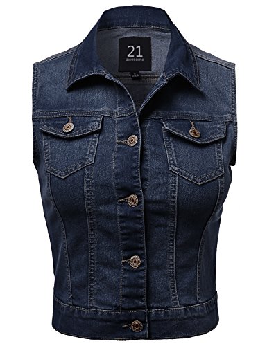 Medium Stone Wash Strechy Denim Vest Dark Size L Medium Stone Wash Strechy Denim Vest Dark Size L