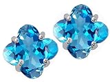 2.00 cts Genuine Clover Cut Blue Topaz Earrings - 14kt White or Yellow Gold