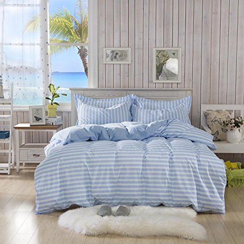 home european style luxury high-grade jacquard Coverlet Set 4 piece queen bedding stripe blue+white