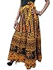 Indian Skirt Wrap Around Yellow Block Print Cotton Maxi Skirt Womans Mogul Boho