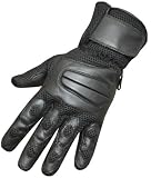 LEATHER MESH GLOVES MOTORCYCLE BIKE GLOVE Black