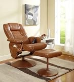 Light Brown Leather Massage Recliner Swivel Chair & Ottoman With Heat