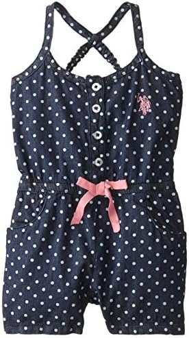 U.S. Polo Assn. Baby-Girls Infant Denim Romper, Pink Lemonade, 18 Months
