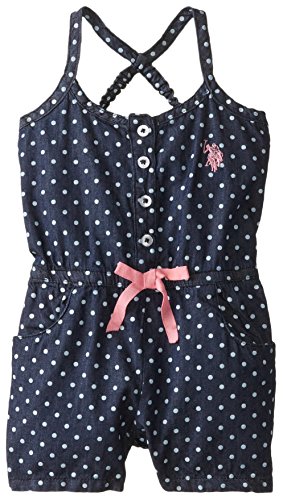 U.S. Polo Assn. Baby-Girls Infant Denim Romper, Pink Lemonade, 18 Months