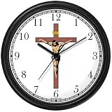 Jesus Christ on Cross or Crucifix Christian Theme Wall Clock by WatchBuddy Timepieces (Black Frame)