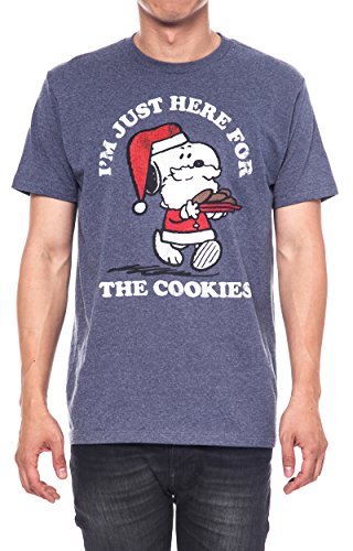 Peanuts Mens T-Shirt Snoopy Christmas Graphic Print Heather Tee (Blue, XL)