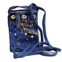 Vintage Beaded Denim Cell Phone / IPOD Holder Purse with Shoulder Strap