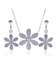 Nickel Free Sterling Silver Pendant & Earring Sets CZ Wide Flower Set