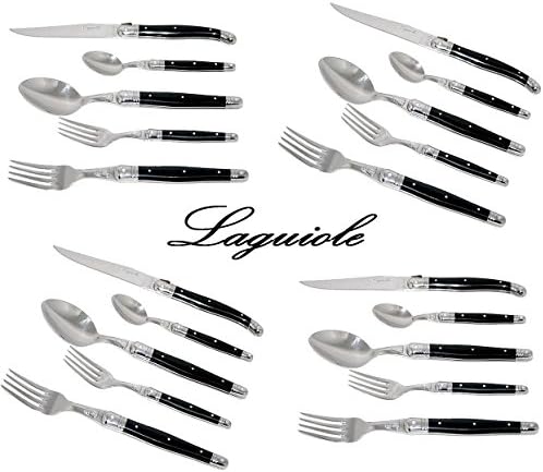 French Laguiole Dubost - Complete 20 Pcs Flatware Dinner Set - Black Color (Dark Colour Full Cutlery Setting for 4 People - Direct From France)