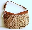 Authentic Coach Soho Pleated Signature Hobo Bag 13740 Khaki/Brown