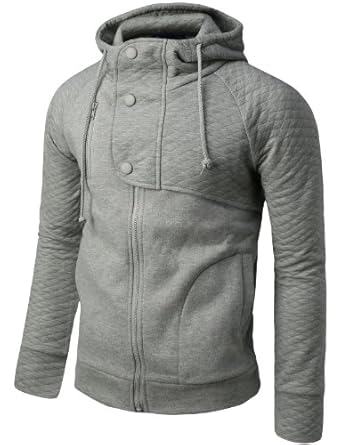 doublju quilting hood jacket mens zip gray xl